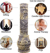Load image into Gallery viewer, Intricate Floral Carved Soapstone Incense Tower &amp; Tea Light Stand for Gifting