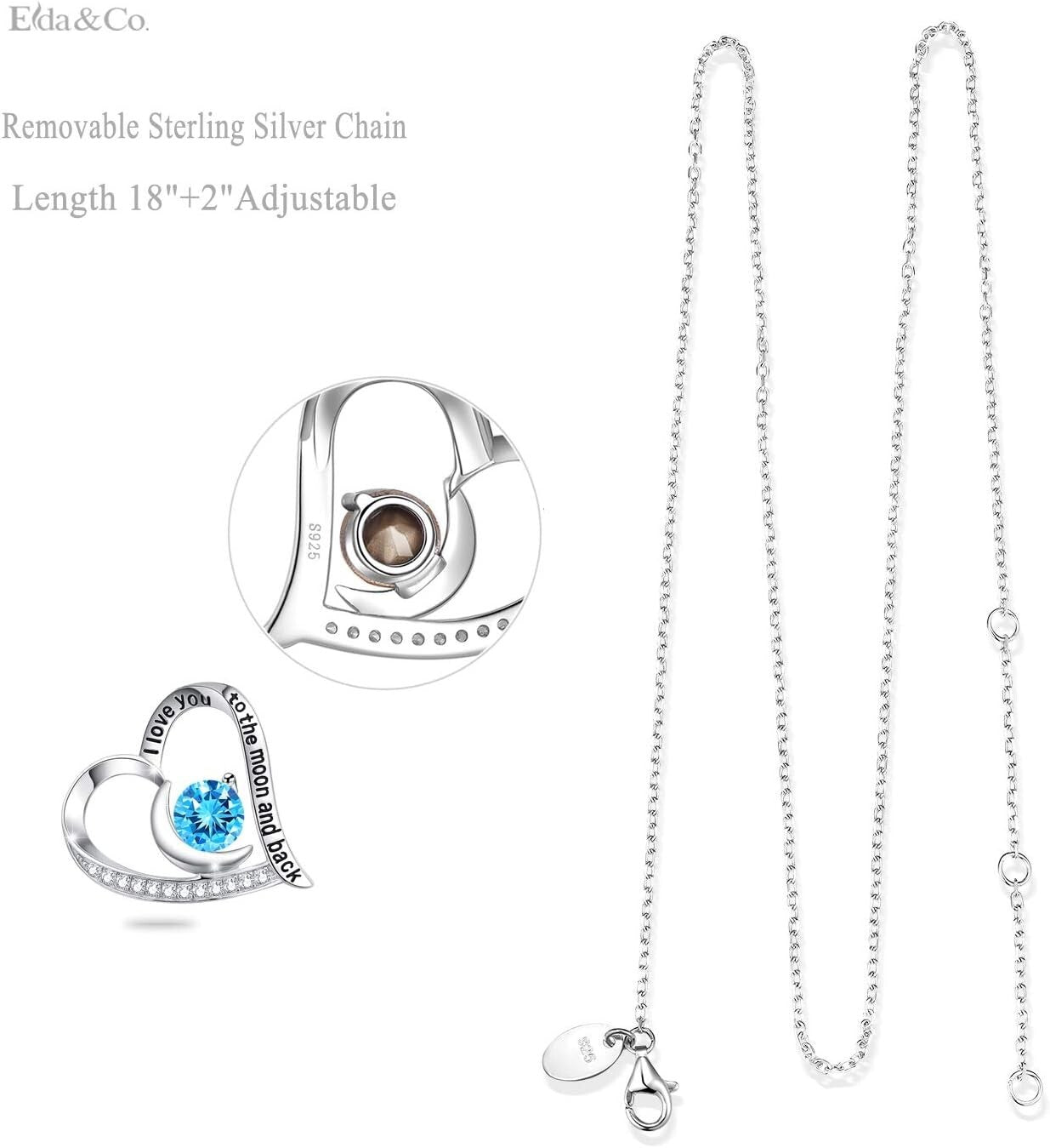 Adjustable Love Heart Necklace with Blue Aquamarine Birthstone - Special Gift