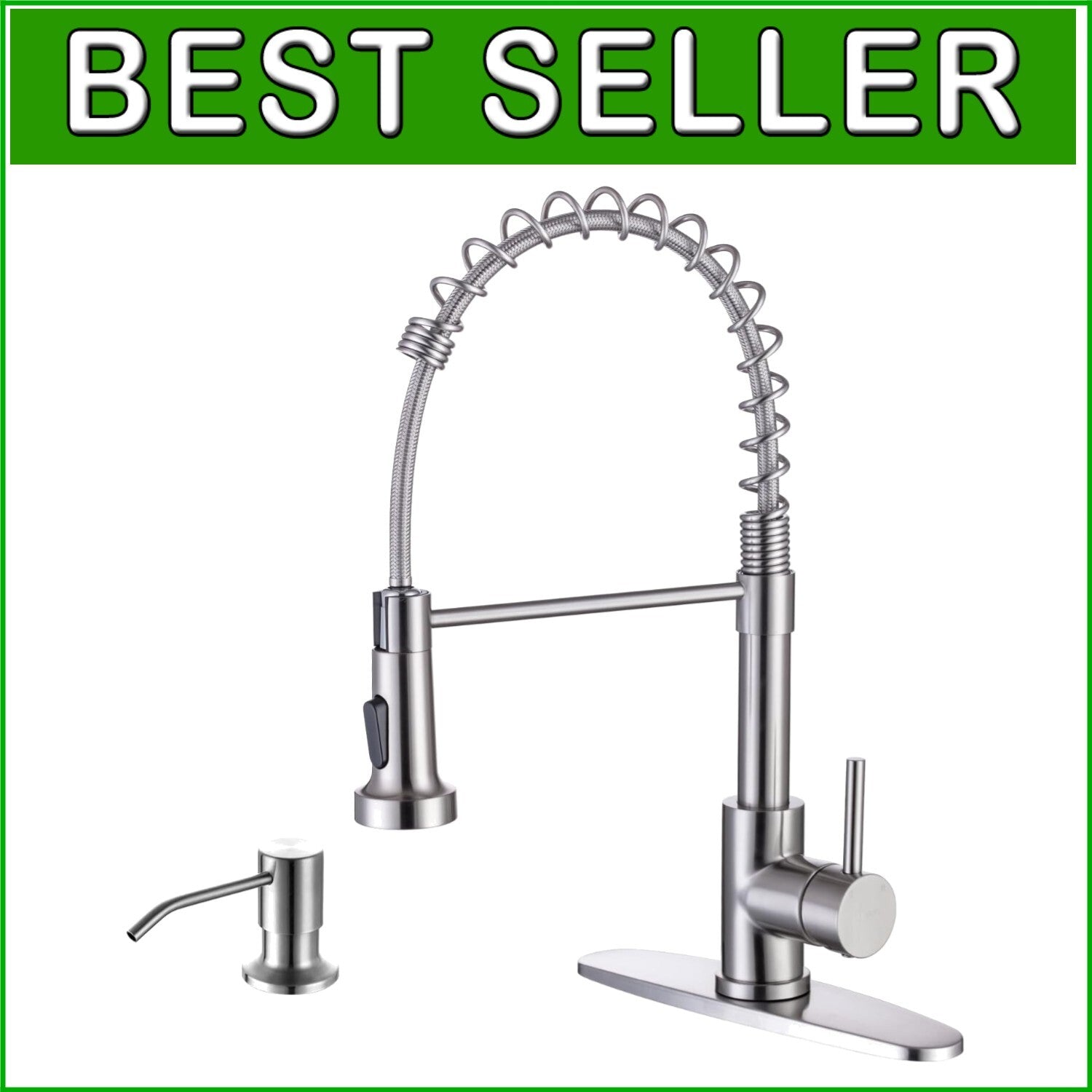 Dual Function Brushed Nickel Kitchen Faucet & Soap Dispenser - Modern Style