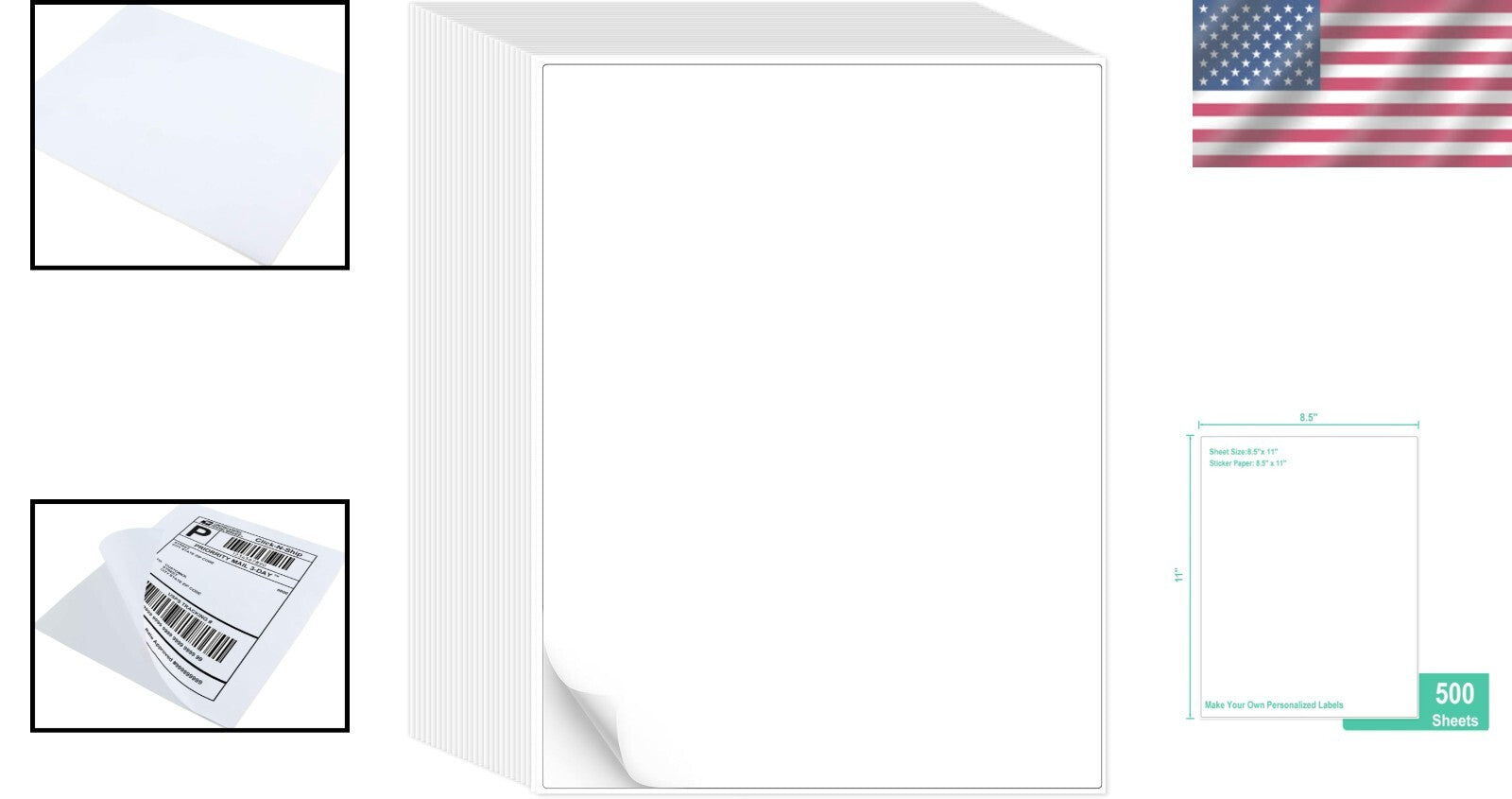 Multipurpose Printable White Sticker Labels - 500 Sheets 8.5x11 Flexible Use
