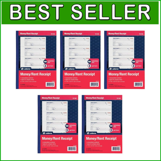 Durable 3-Part Carbonless Rent Receipt Books - 5-Pack with Wraparound Cover