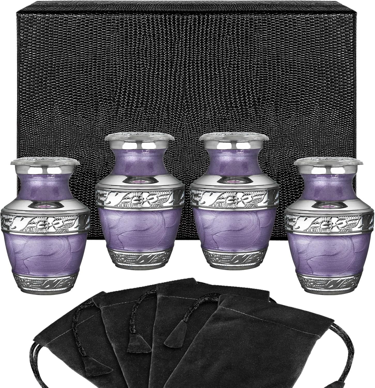 Mini Cremation Urns for Adults - Polished Purple Brass with Velvet Packaging