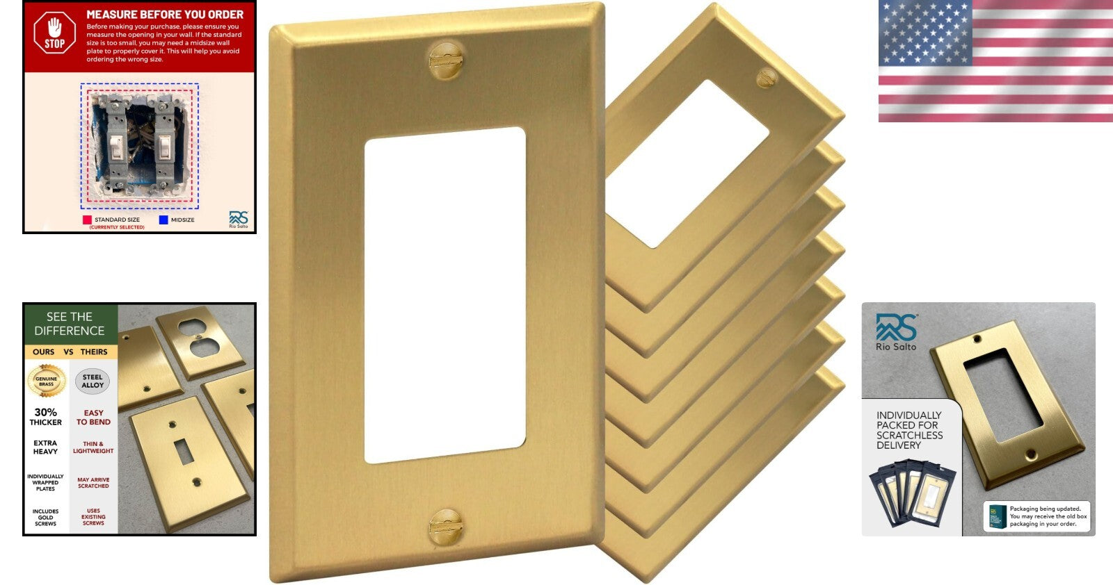Elegant 8-Pack Brushed Brass Light Switch & Outlet Covers - Standard Size