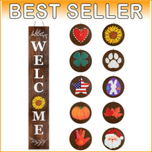 Load image into Gallery viewer, Charming 3.9ft Leaning Welcome Sign with 10 Seasonal Icons - Handmade Decor