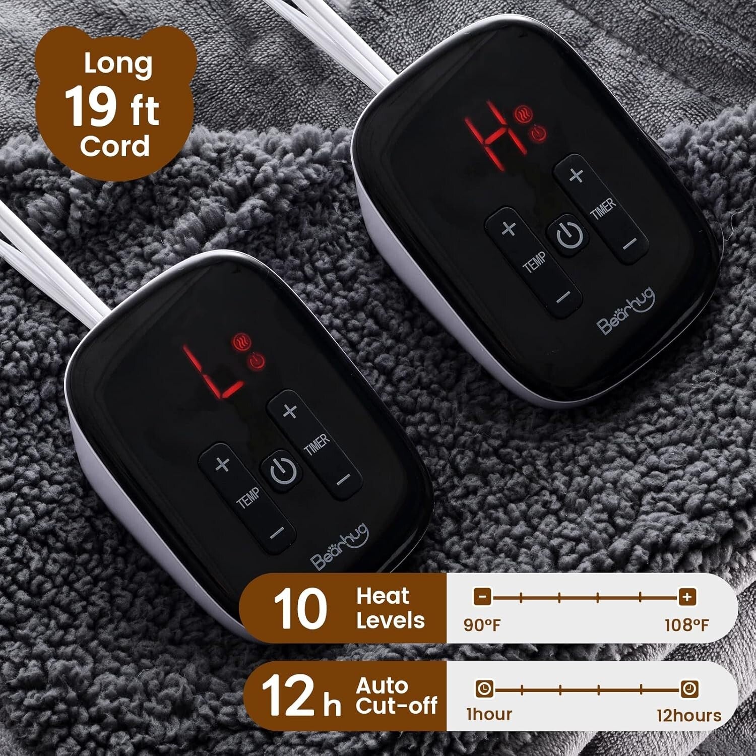 King Size Heated Blanket 100"x90" - Dual Controller with 10 Heating Levels