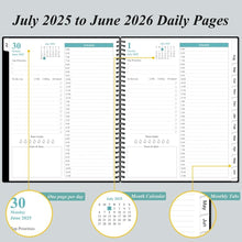 Load image into Gallery viewer, Stylish Black Planner 2025-2026 - Daily and Monthly with Comprehensive Layout