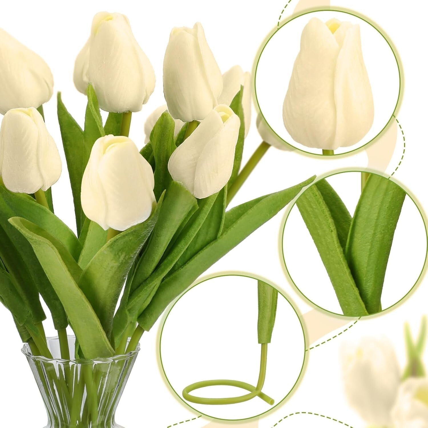 Waterproof Faux Tulips in Milk White - 100-Piece Set for Year-Round Elegance