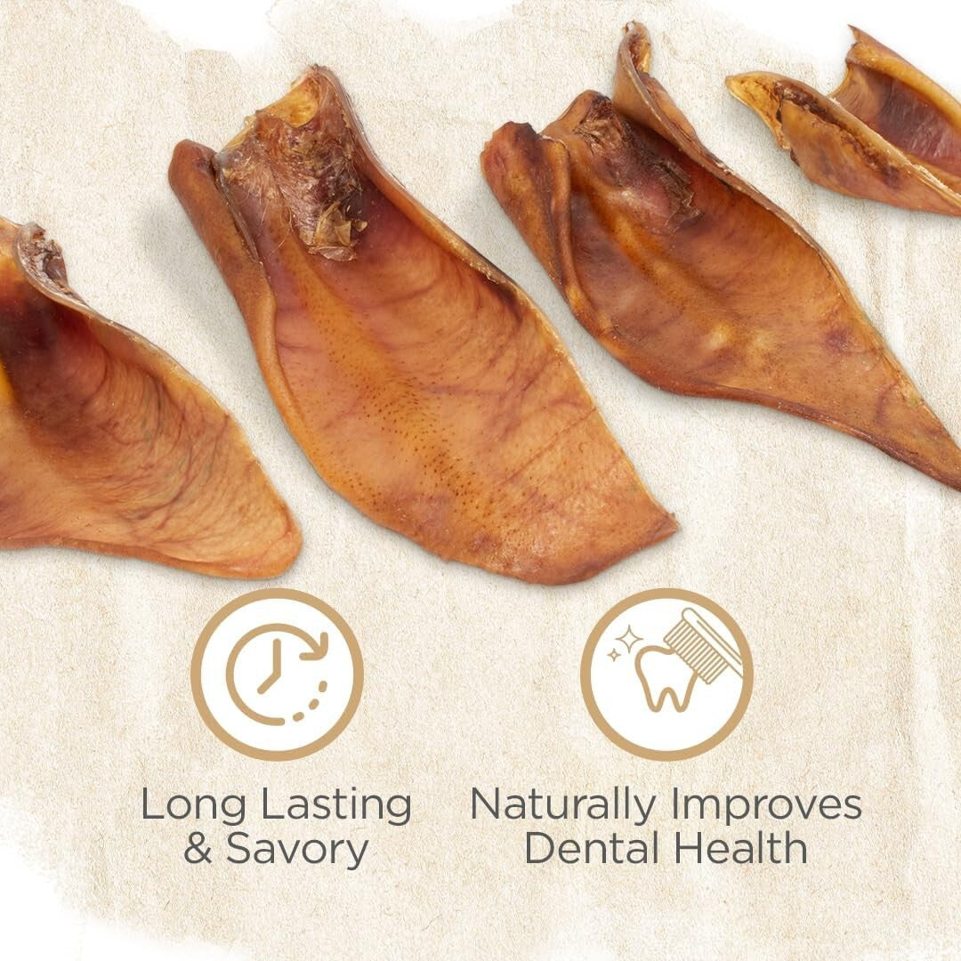 Long-Lasting Natural Pig Ears for Dogs - 50-Pack for Chewing & Dental Care