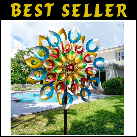 Large Multi-Color Wind Spinner with Dual Rotors - Perfect Lawn Art 24" x 84"