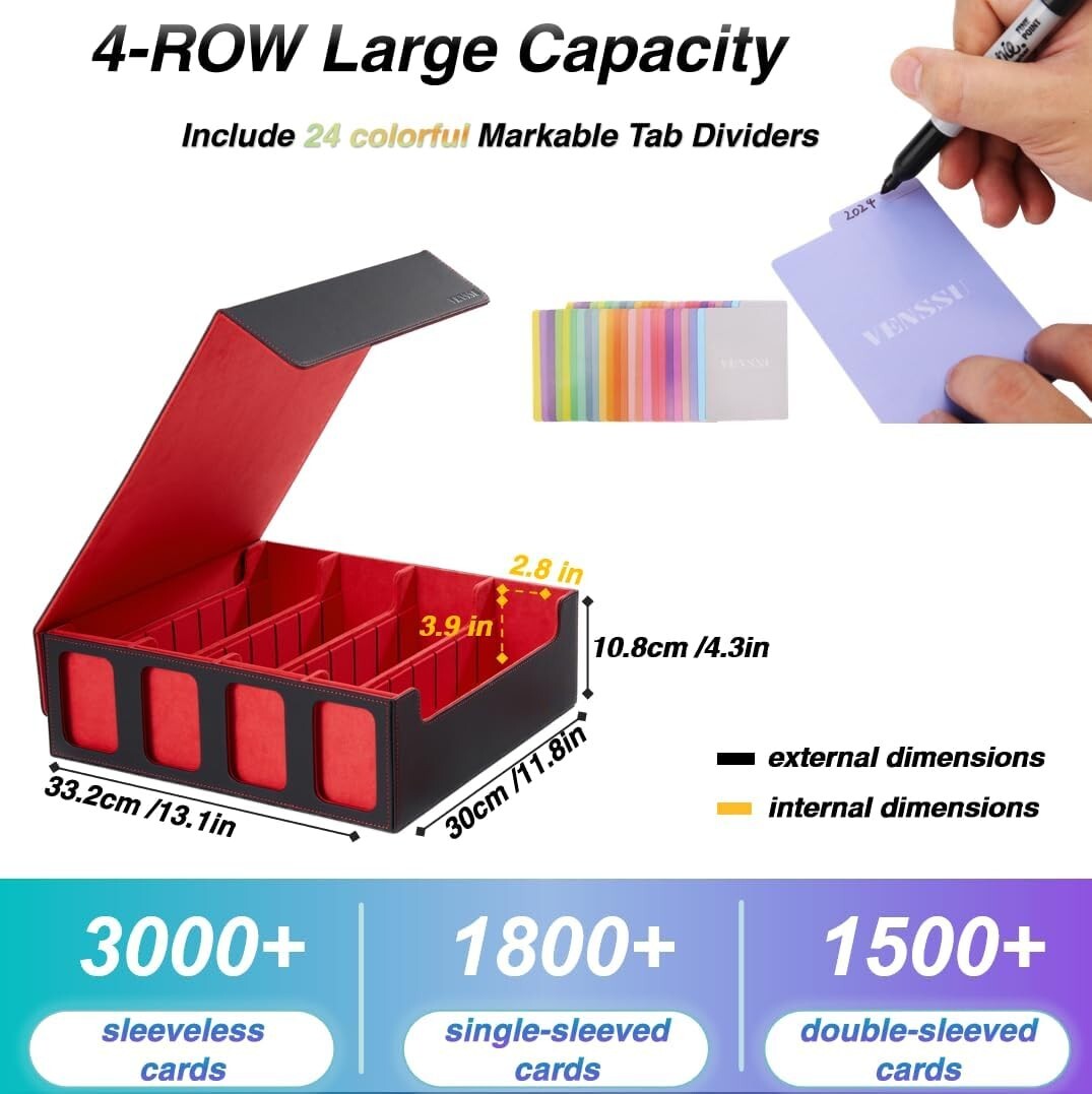 Versatile 3000+ Card Collection Box with Colorful Dividers & Play Mat Feature