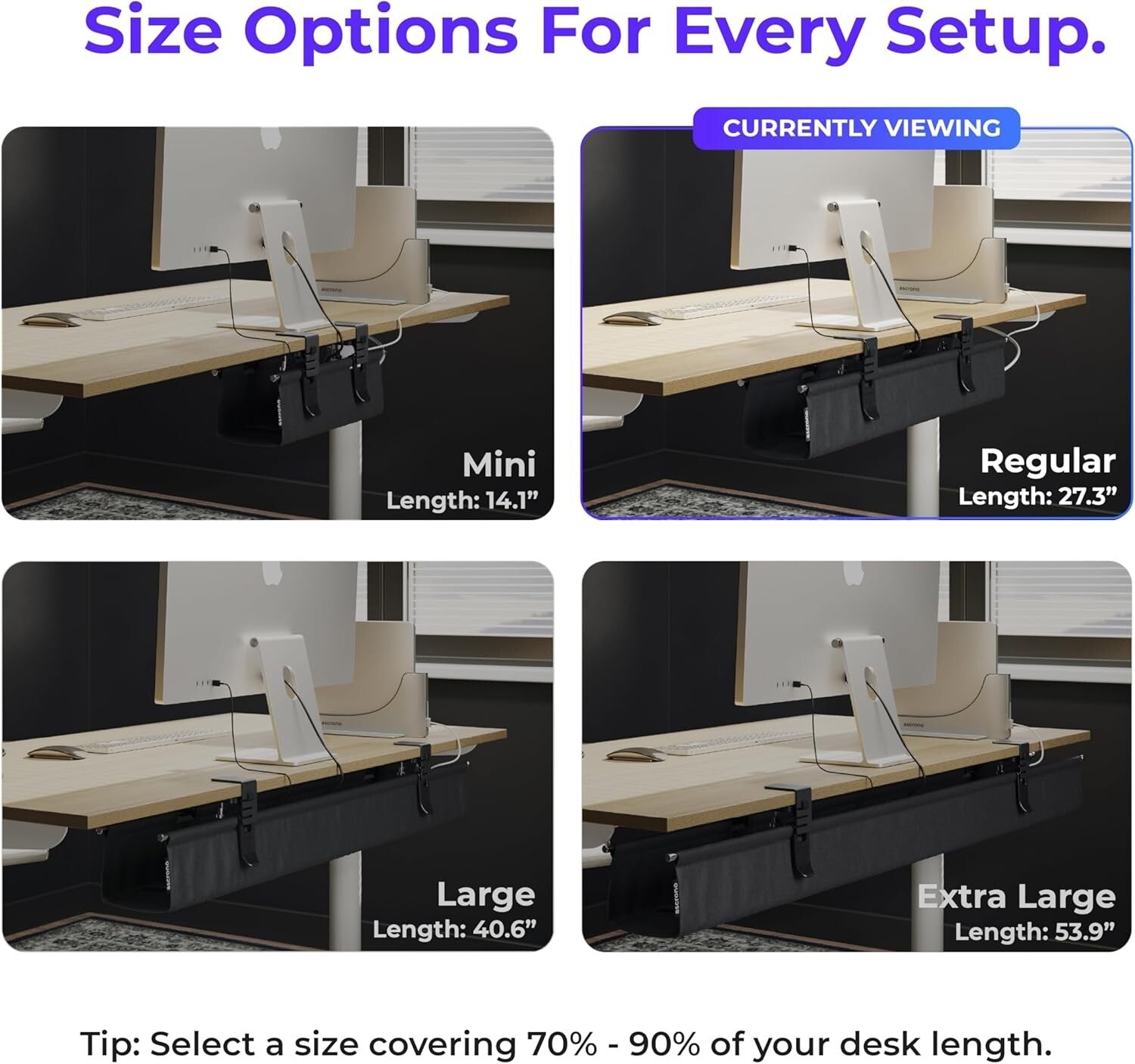 CableCare No-Drill Under Desk Cable Management Tray - Elegant Fabric Solution
