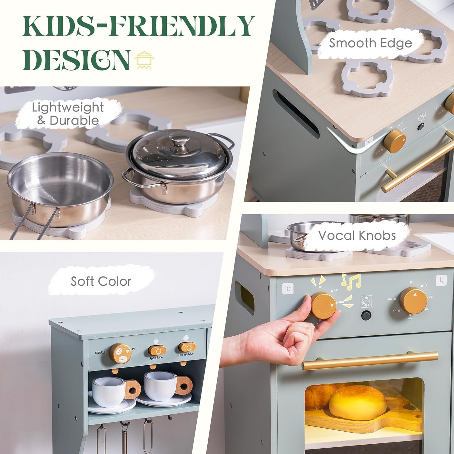 Stylish Toddler Play Kitchen Set with Functional Ice Dispenser & Coffee Maker