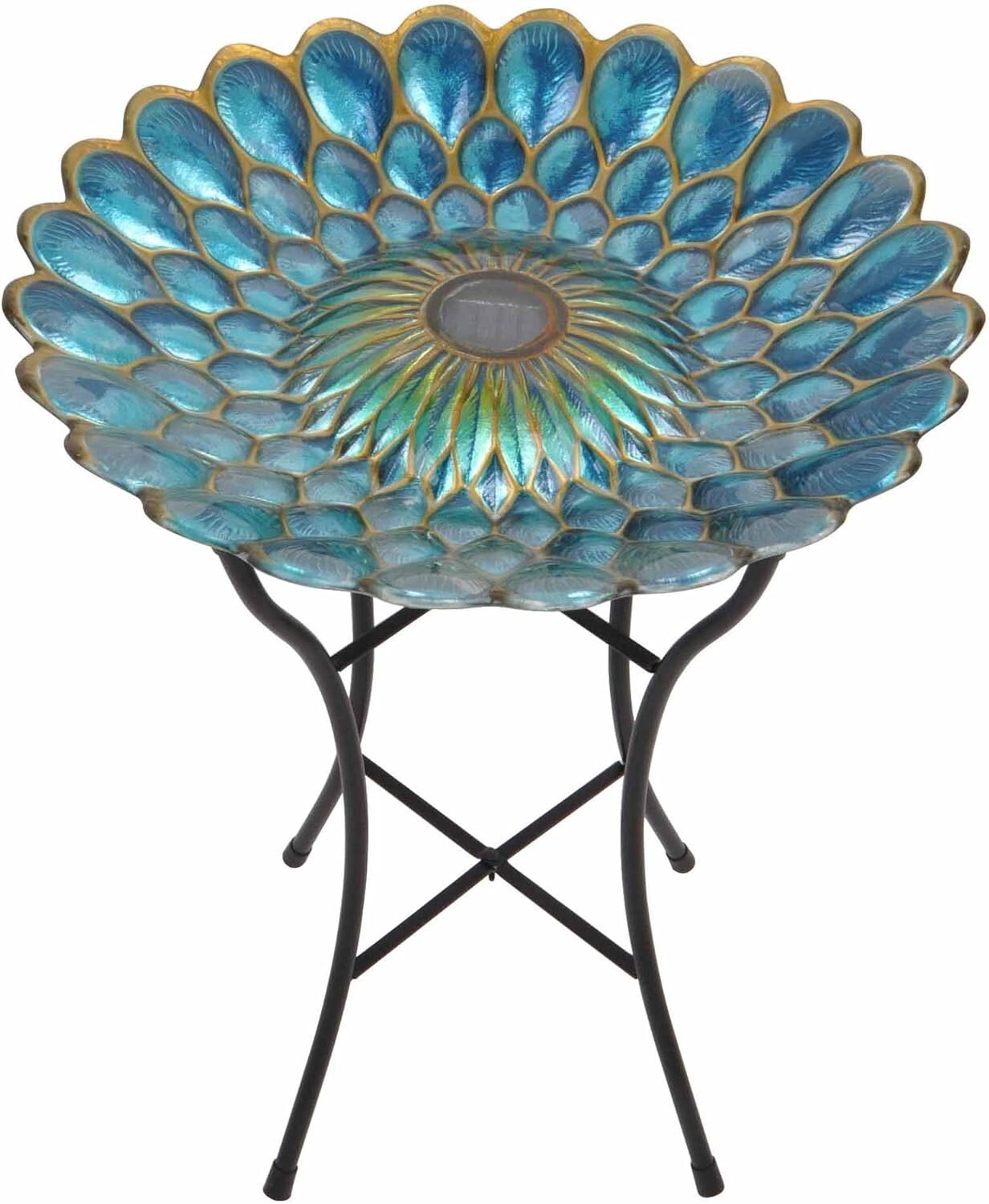 Freestanding 21-Inch Solar Birdbath Bowl with Vibrant Mosaic and LED Light