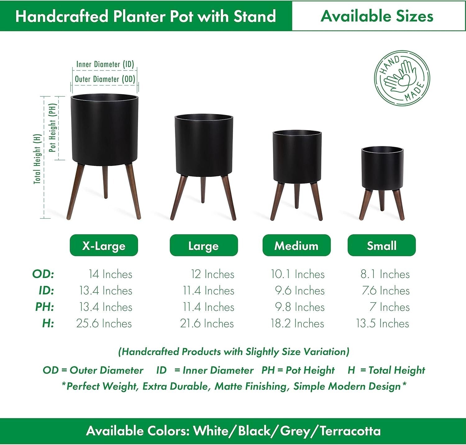 Elegant 12 Inch Indoor Planter Pot with Drainage and Stylish Wooden Stand