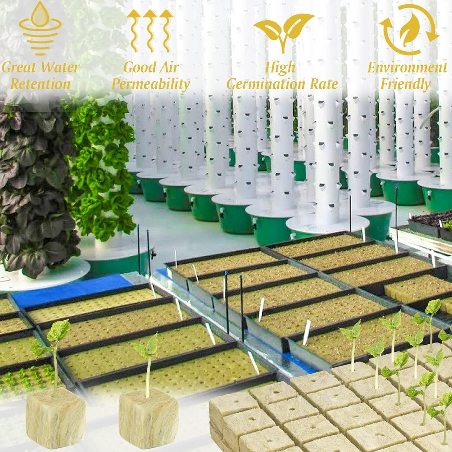 Effortless Seed Germination: 4 Sheets of Light Yellow Rockwool Cubes - 192 Total