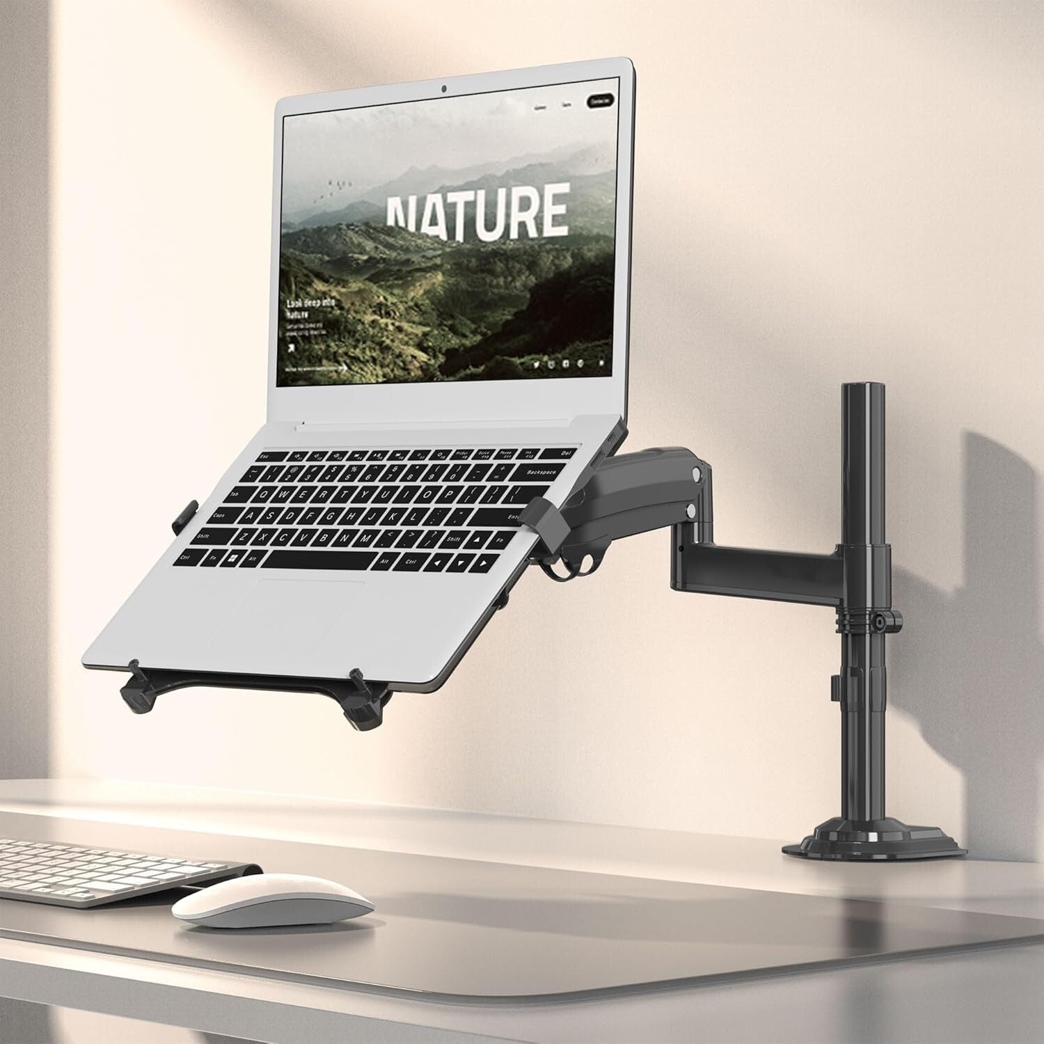 Dual Adjustable Laptop & Monitor Mount with Cable Management - Easy Installation