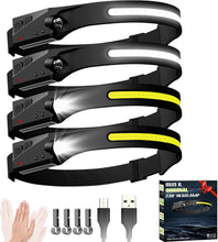 Load image into Gallery viewer, Waterproof 4-Pack Rechargeable Headlamps with Motion Sensor &amp; 30° Wide Beam