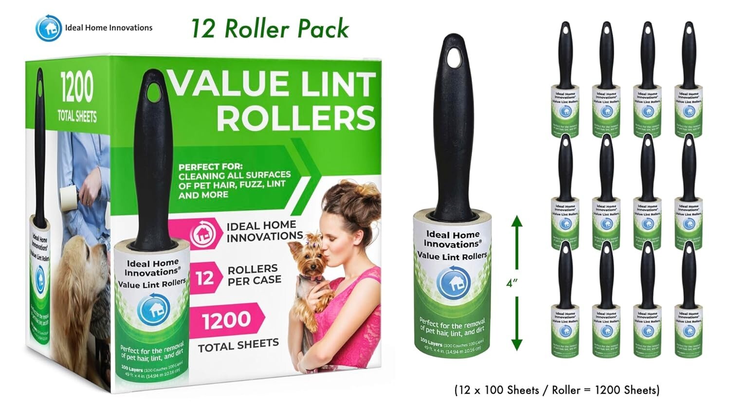 Bulk Value Lint Rollers - 12 Pack for Effortless Pet Hair and Lint Removal