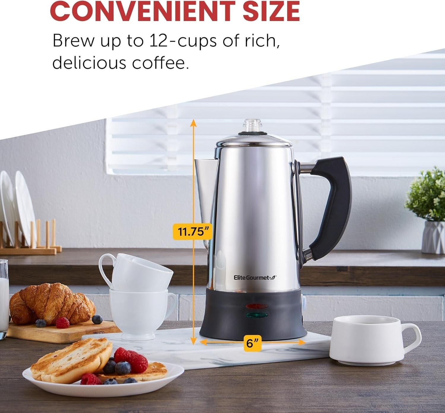 Durable 12-Cup Coffee Percolator with Ergonomic Handle - BPA Free & Fast Brewing