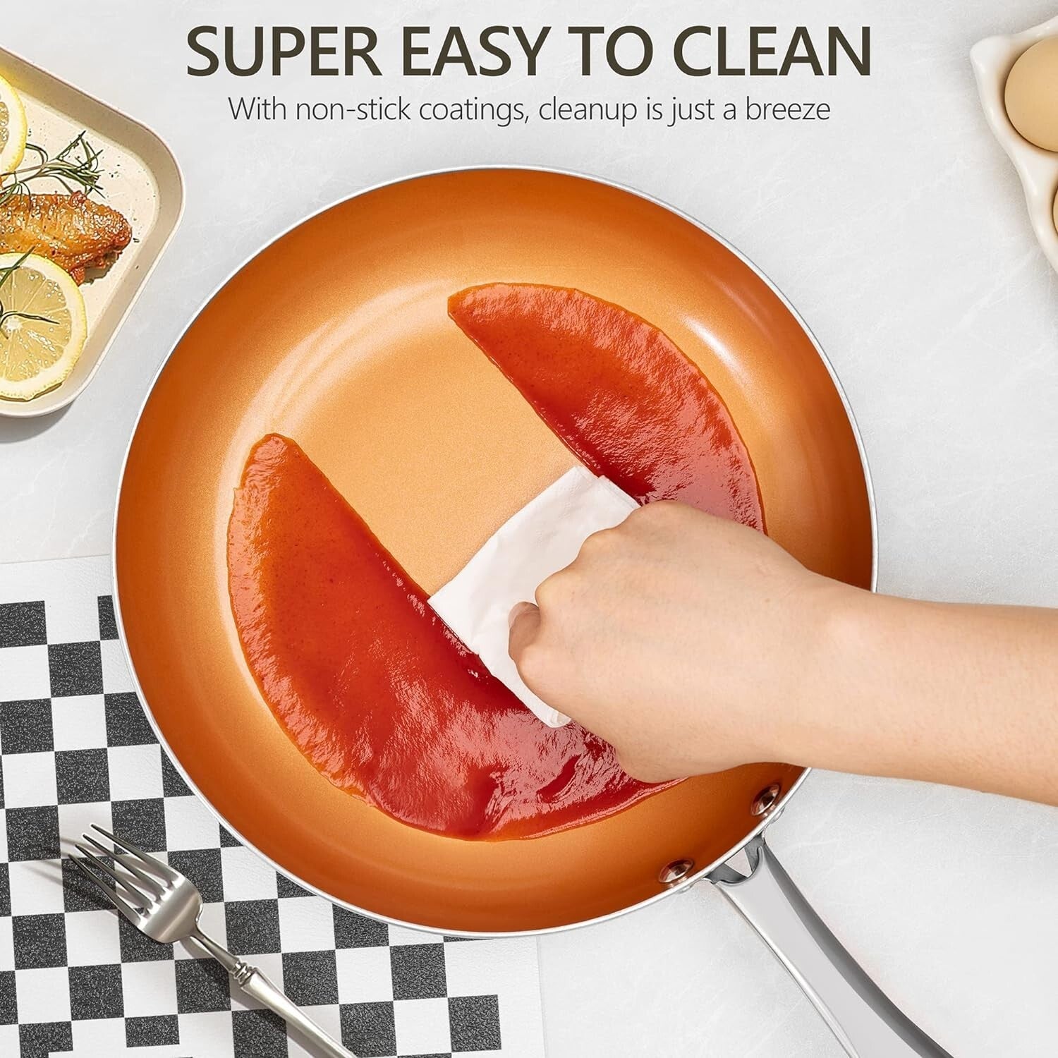 Ceramic Coated Copper Frying Pans Set (8" & 10") - Effortless Cooking Experience