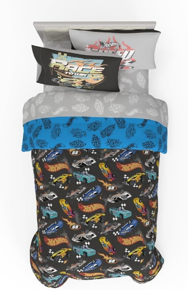 Hot Wheels Kids 5 Piece Twin Comforter & Sheet Set - Super Soft Microfiber