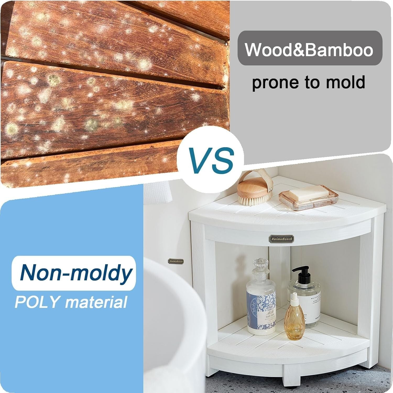 Durable Plastic Corner Shower Chair with Storage Shelf for Easy Shaving