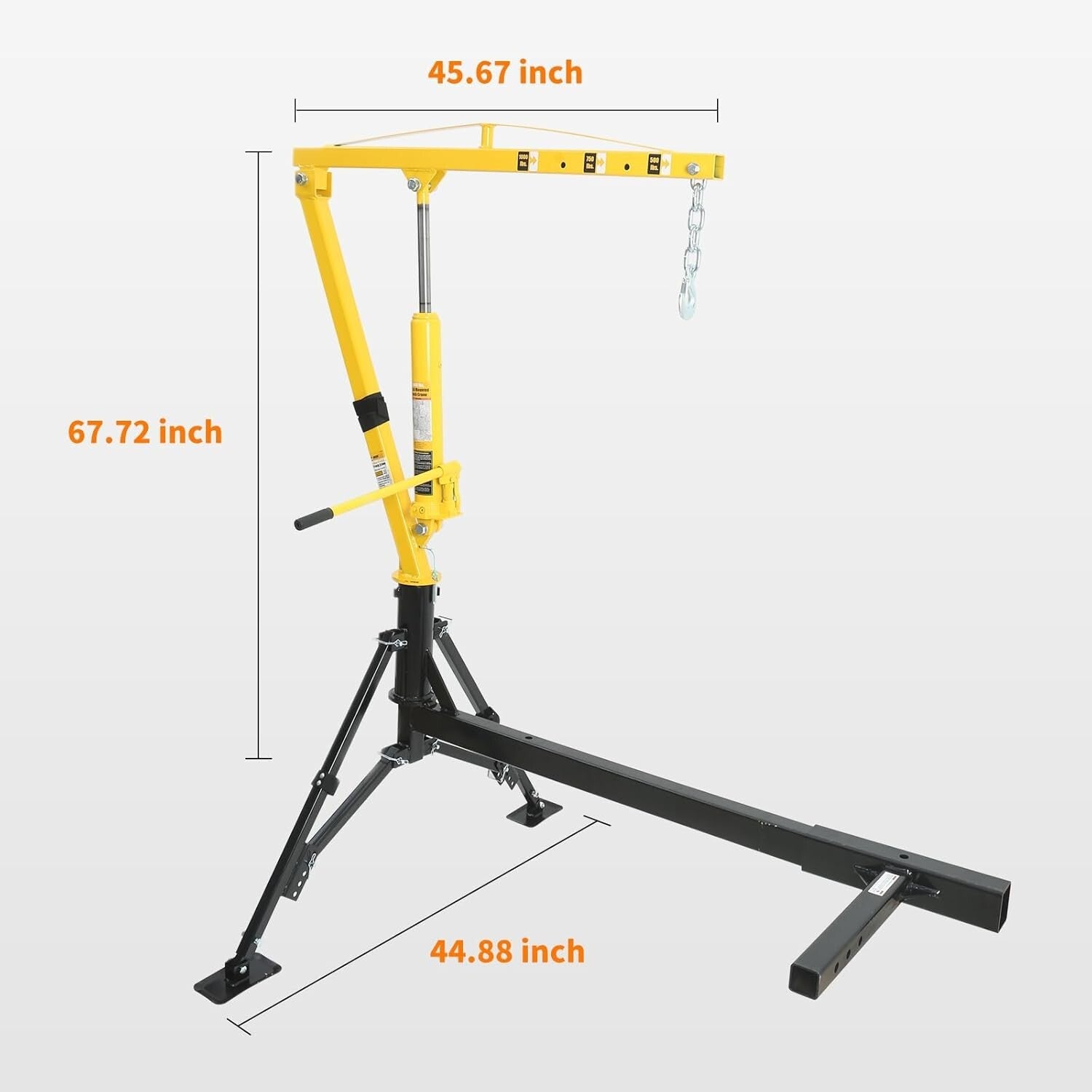 1000 lbs Portable Hydraulic Swivel Crane for Trucks - Adjustable Boom Capacity