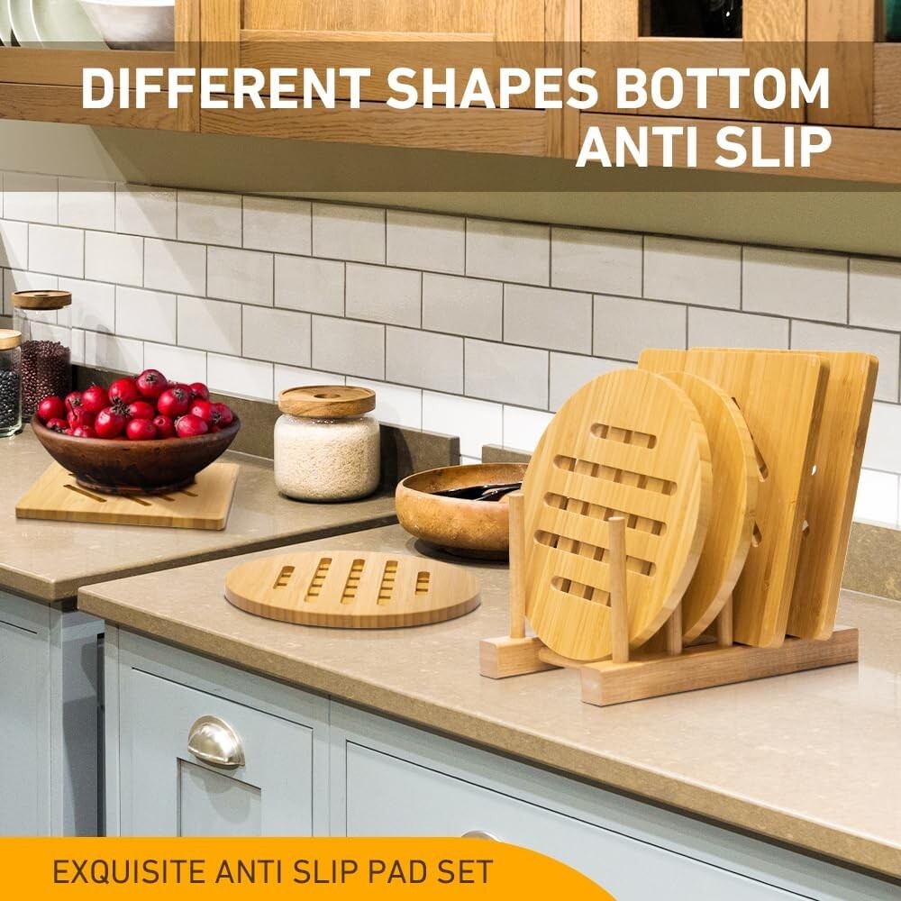 Stylish Bamboo Trivet Set of 16 - Heat Resistant Hot Pads for Kitchen & Dining