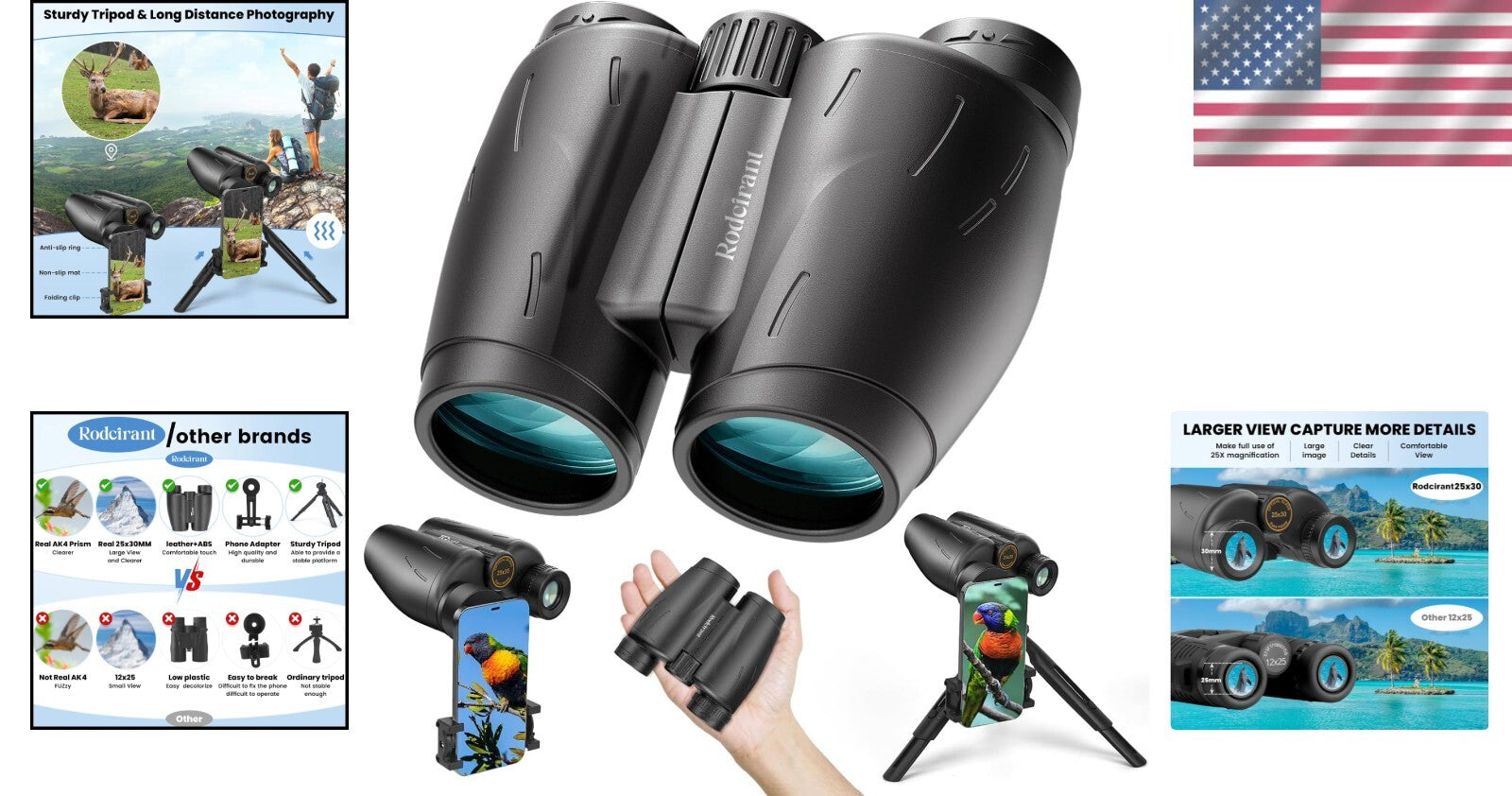Lightweight 30mm Waterproof Binoculars with Tripod for Bird Watching & Concerts