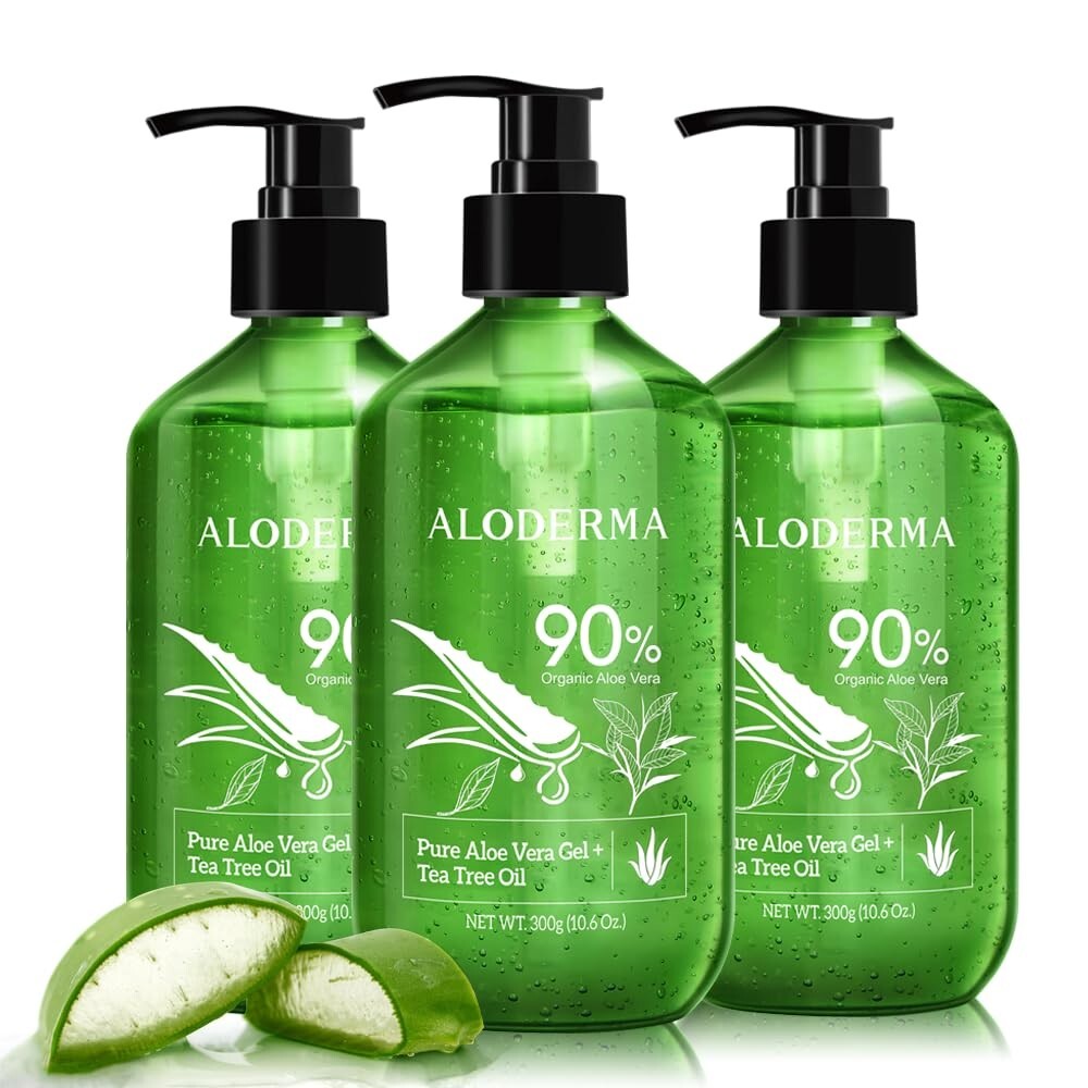 Pure Aloe Vera Gel & Tea Tree Oil - Nourishing Skin Moisturizer, 900ml Trio