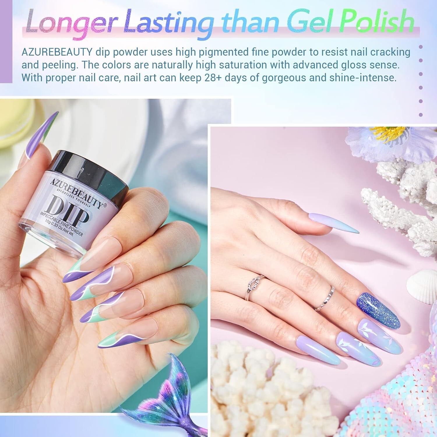 Bright Pastel Neon 42-Pc Dip Powder Nail Set with Glossy Finish & Recycling Tray