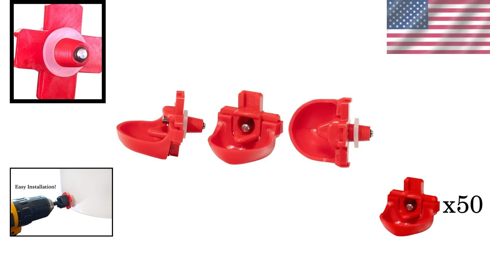 50-Pc DIY Horizontal Poultry Waterer Kit with Dribble Dishes & Installation Tool
