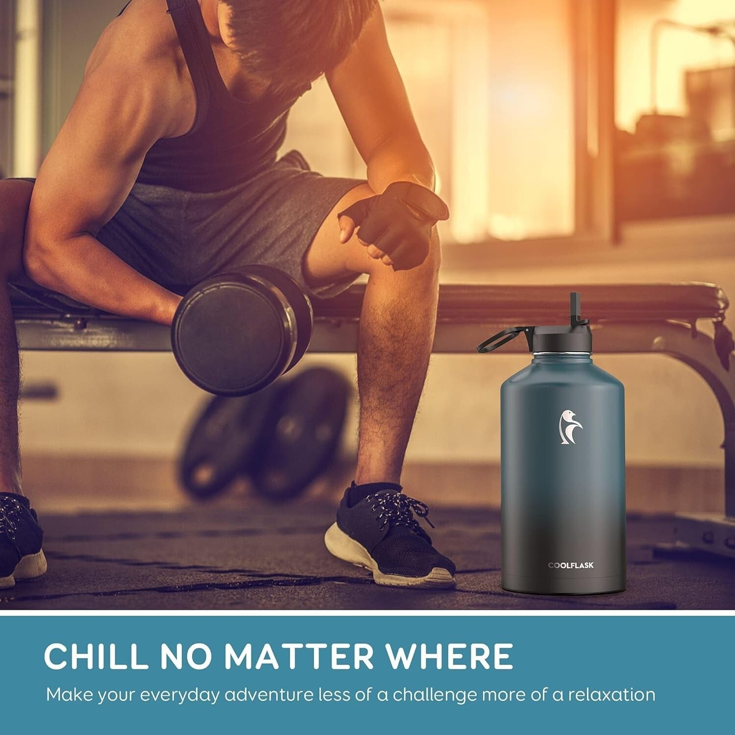 128 oz Stainless Steel Water Bottle - Travel-Ready with Flexible Drinking Lids