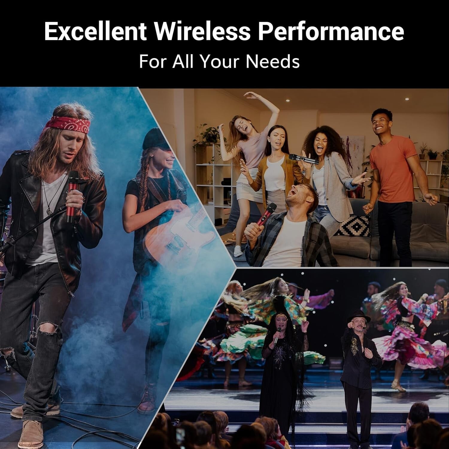 Metal Built Wireless Microphones with 4 Antennas - Ideal for Singing & Speech