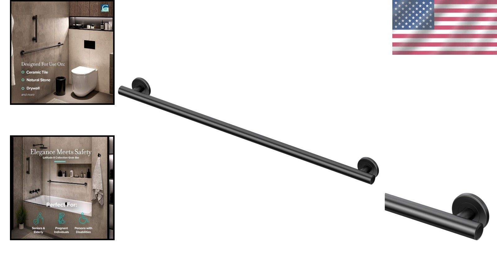 Luxury 36" Stainless Steel Grab Bar with Matte Black Finish - Safety Redefined