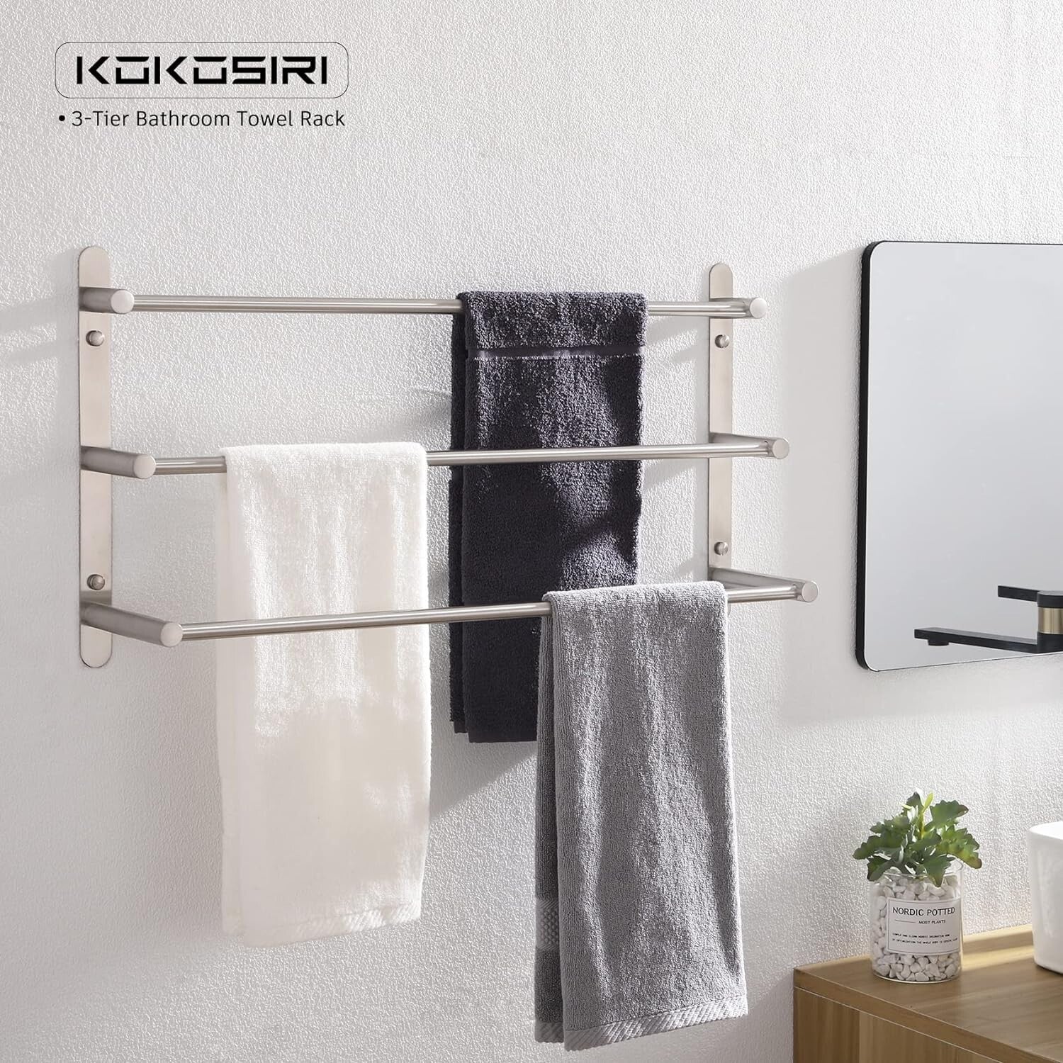 Brushed Nickel 3-Tier Stainless Steel Ladder Towel Rack for Modern Bathrooms