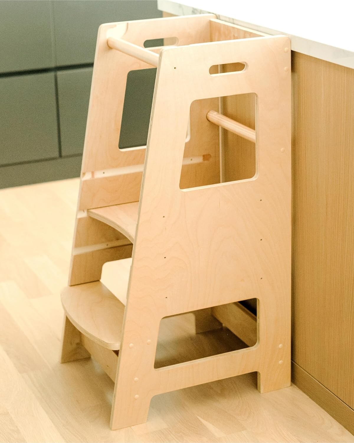 Adjustable Toddler Kitchen Step Stool - Child Standing Tower in Natural Wood
