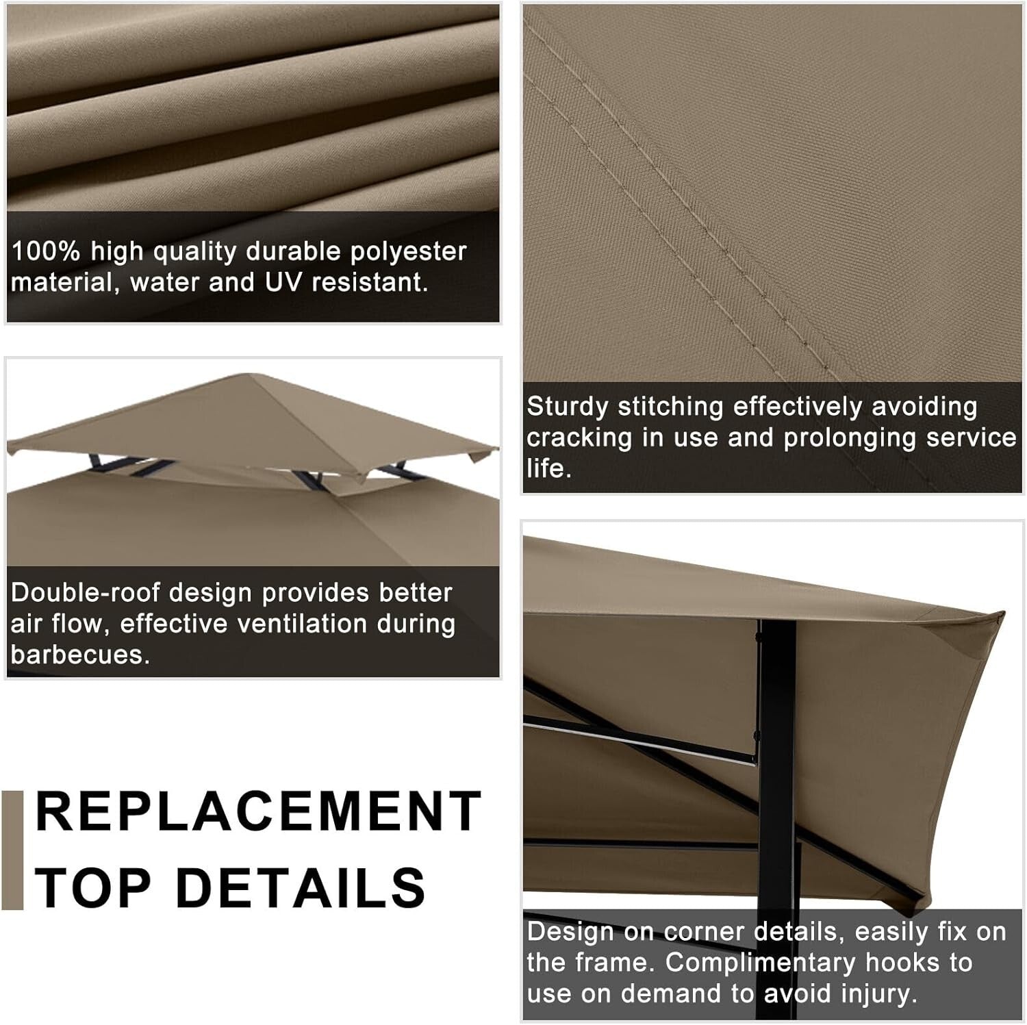 Elegant Double Tier 5x8 Canopy Replacement in Khaki - Grill Gazebo Essential