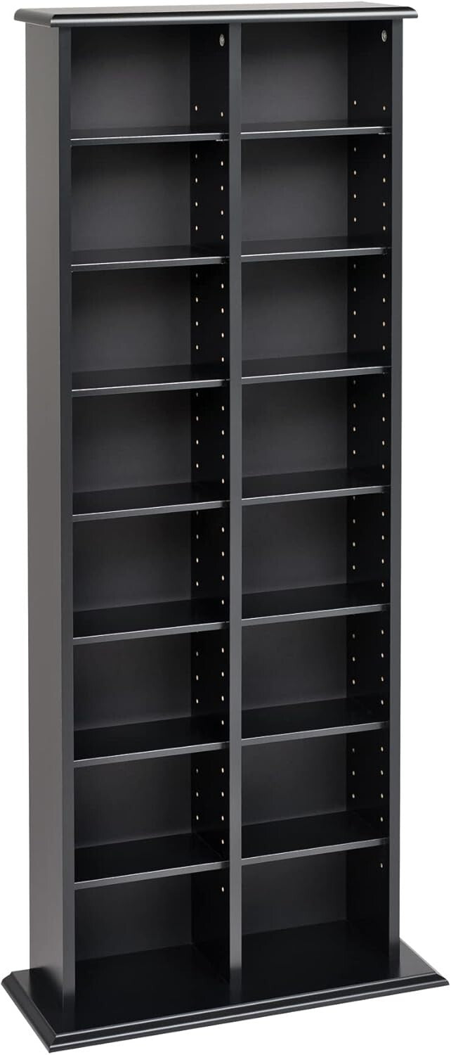 2-Column Tall Media Storage Cabinet - 22" Wide Black Organizer for CDs and DVDs