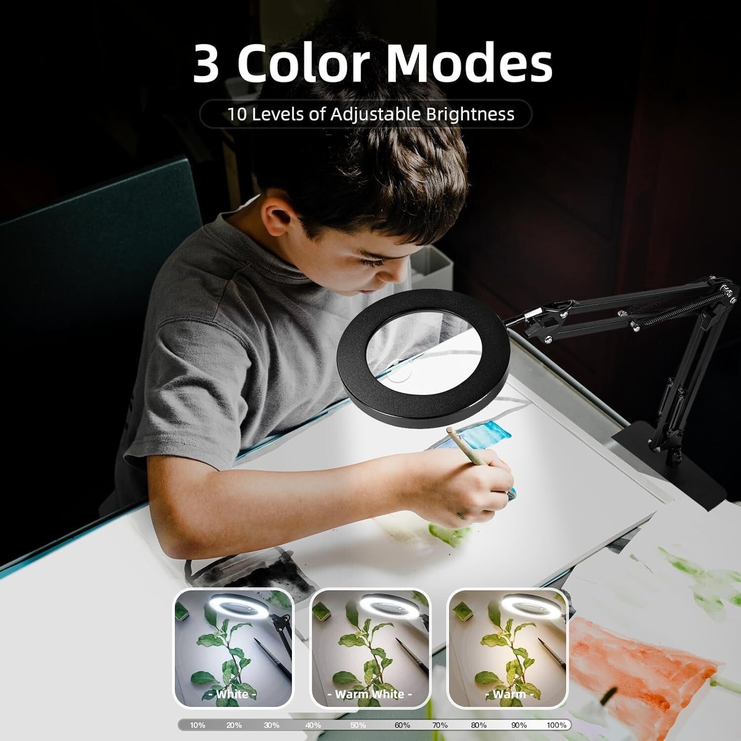 Flexible Gooseneck Magnifier with Light - 10x/5x for Easy Reading and Crafts