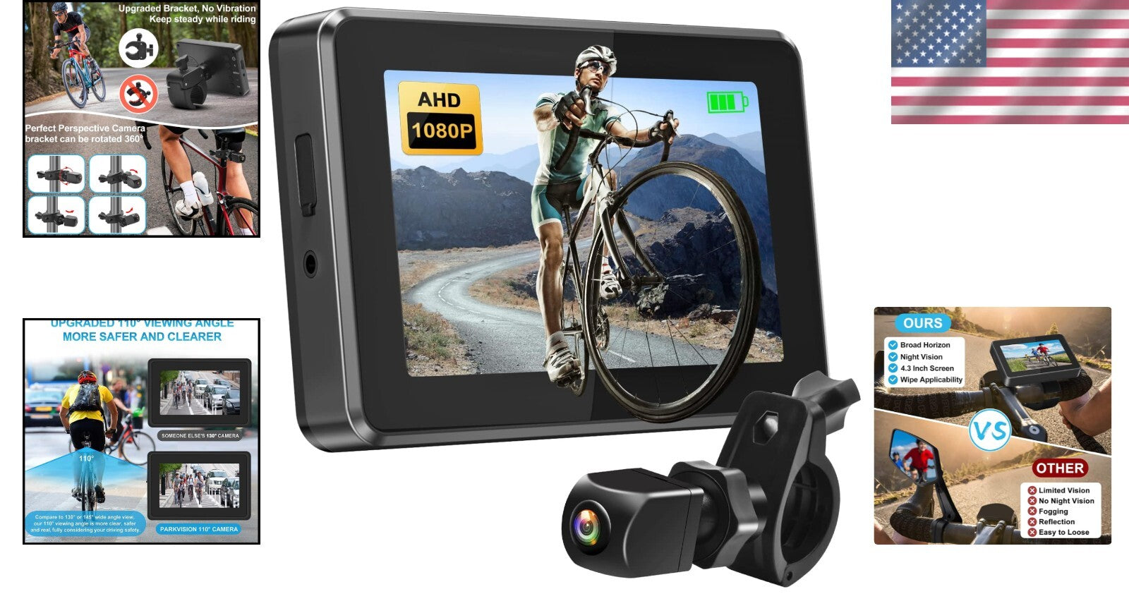 1080P AHD Bike Rear View Camera with 4.3'' Display - Safer Cycling Experience