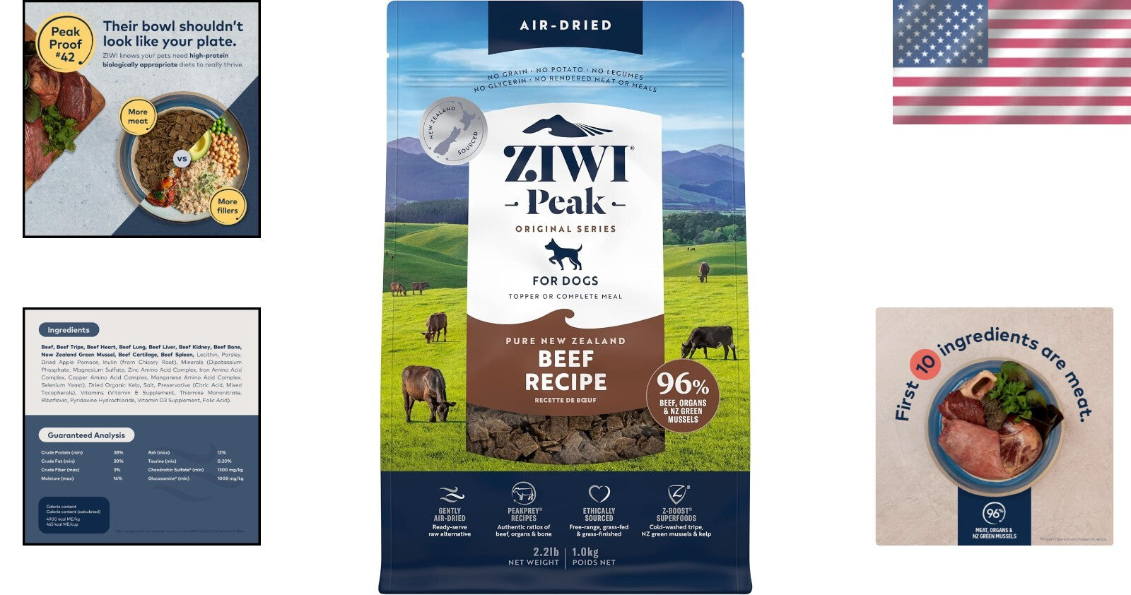Peak Air-Dried Dog Food - Beef, High Protein, All Natural, 2.2 lb - Grain Free