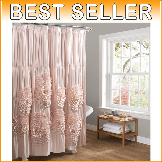 Elegant 72" Blush Ruffle Shower Curtain - Vintage Glam Cottage Bathroom Decor