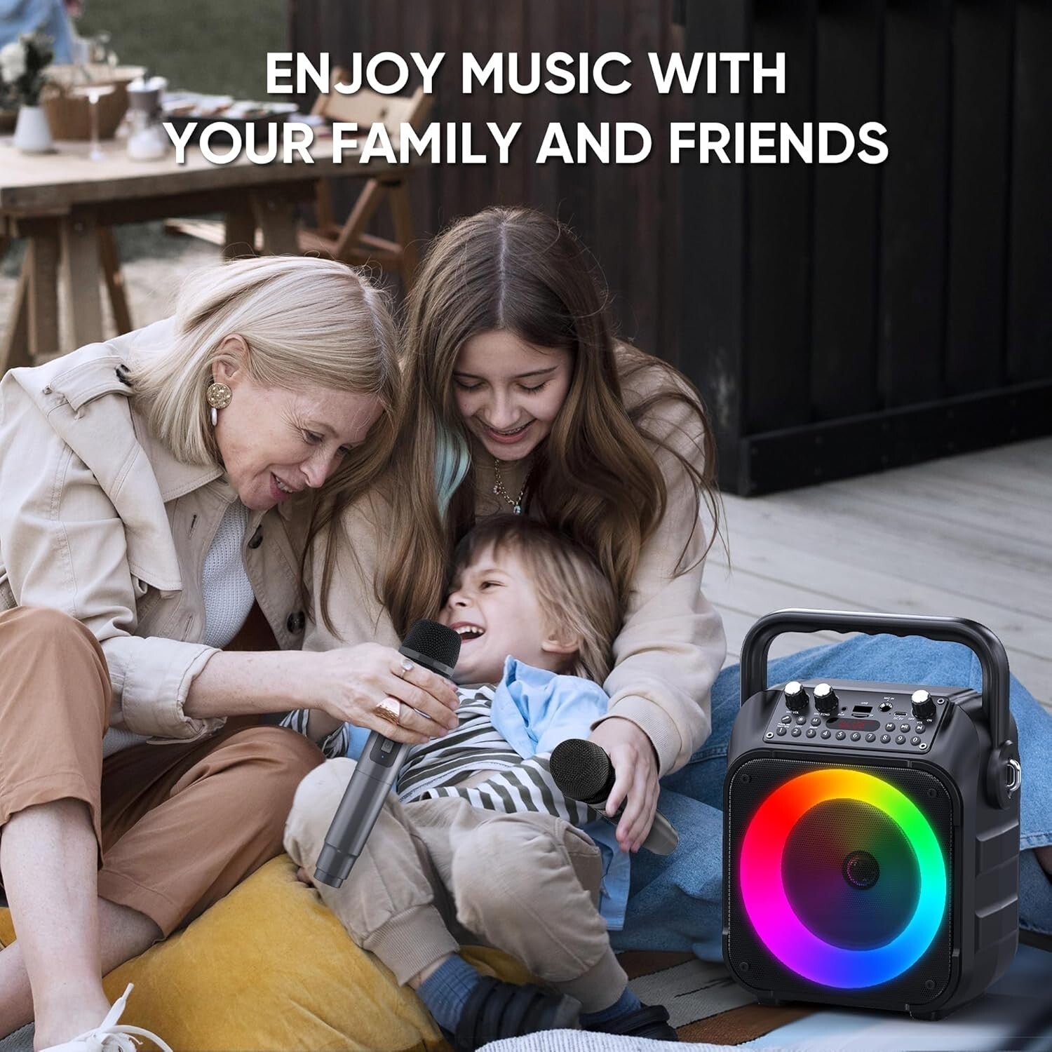 Family-Friendly Karaoke Machine with Bluetooth, Lights & 2 Wireless Microphones