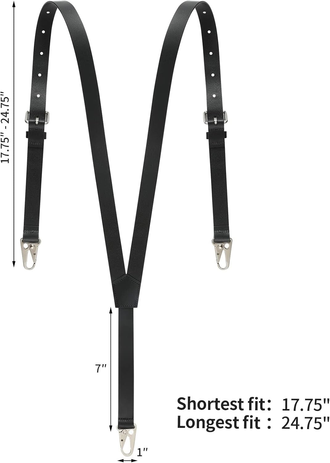 Classic Black Leather Suspenders for Men - Elegant Y Design, 8 Adjustable Sizes