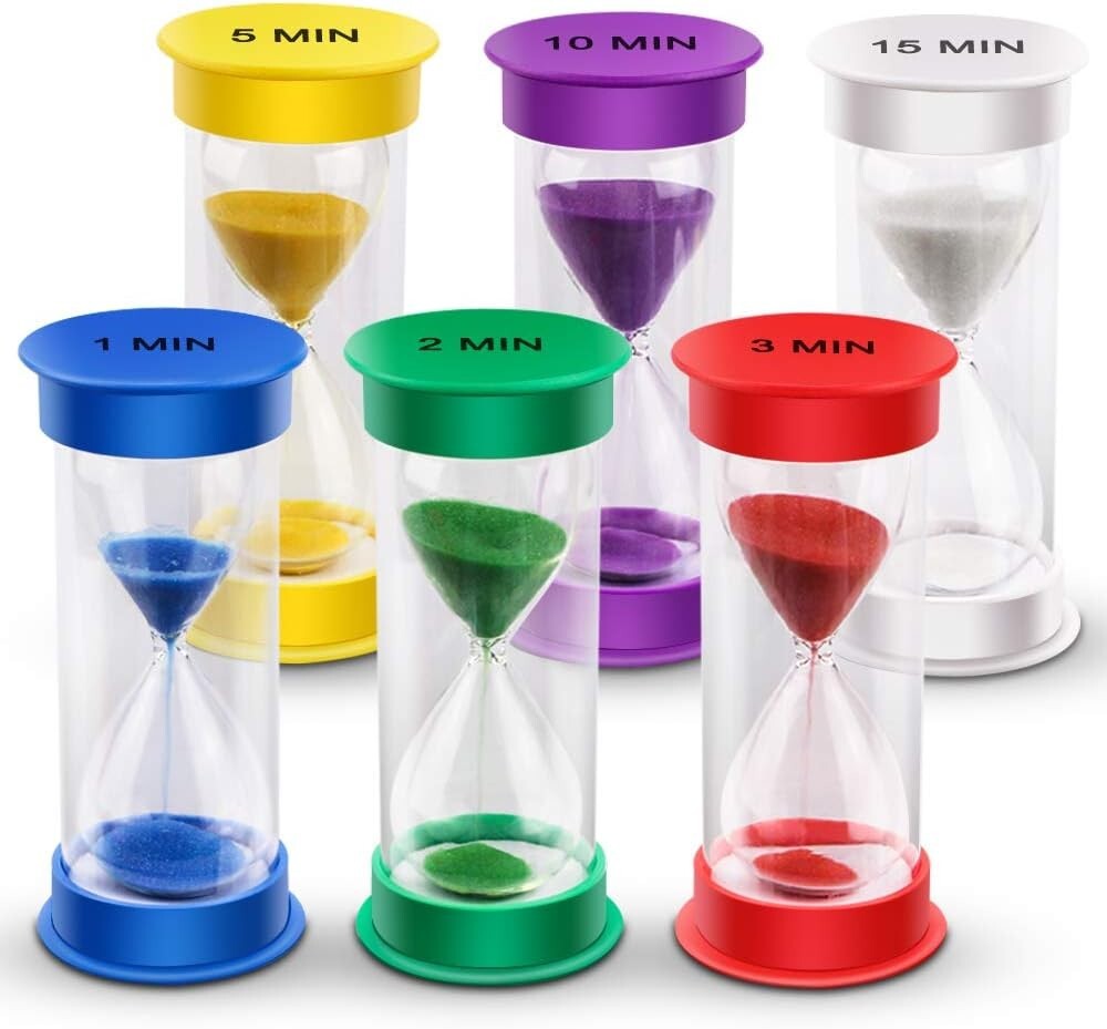 Durable Acrylic Hourglass Timer Set - 6 Colors with Timings from 1 to 15 Minutes