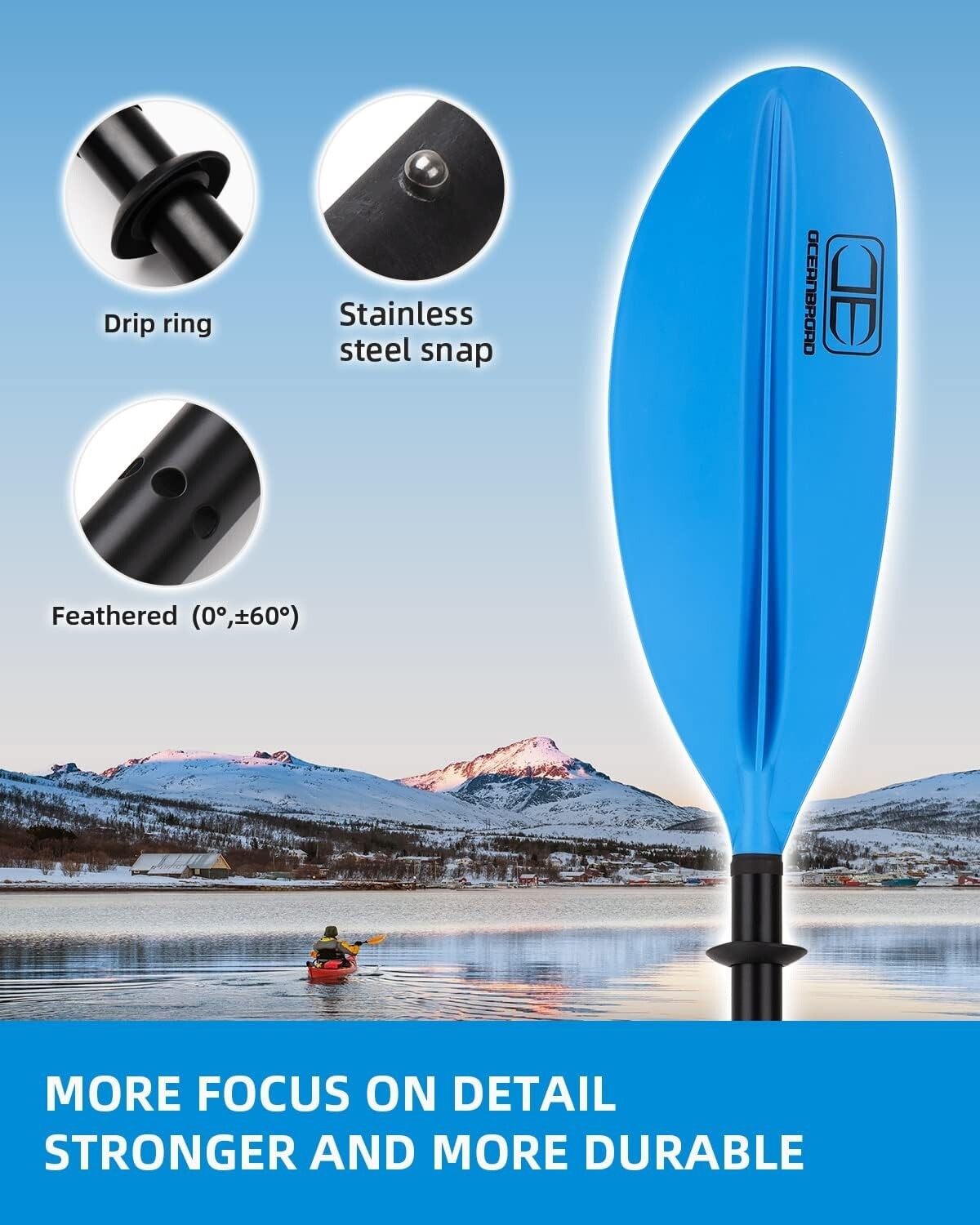 Durable Aluminum Alloy Kayak Paddle 95in with Bungee Leash & Adjustable Angles