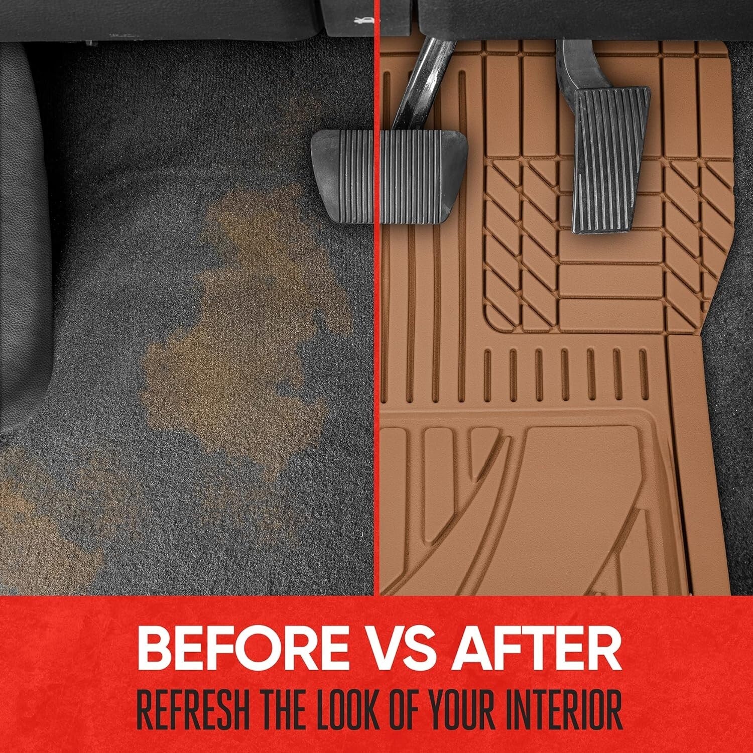 FlexTough Advanced Heavy Duty Beige Rubber Car & SUV Floor Mats Full Set