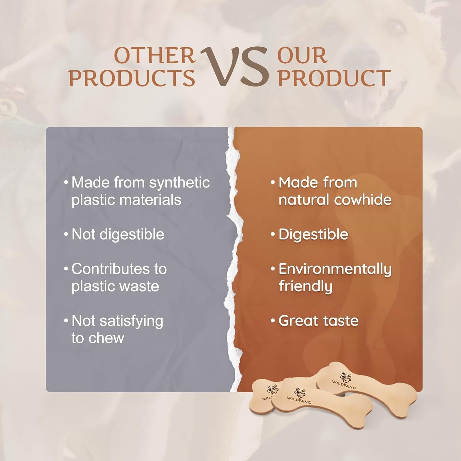 Durable Chew Sticks - Ethical Leather Dog Bones for Healthy Teeth - 3 Count