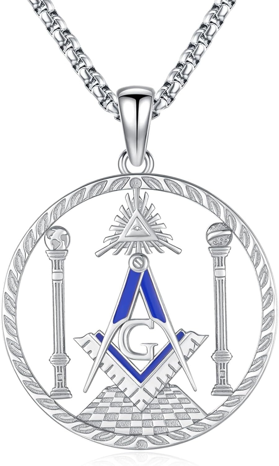 Unisex Freemason Necklace - Sterling Silver Valknut Amulet with Adjustable Chain